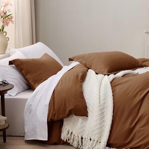 NWT Bedsure Brown Full Duvet Cover Set and 2 Pillowcases Home Bedding 80x90
